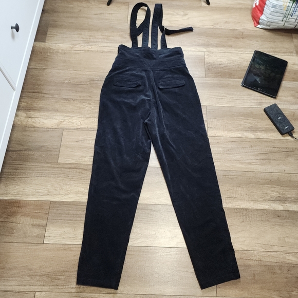 Anthropologie Women's Buttoned Pinafore Corduroy Jumpsuit Black straight leg S 4 - Picture 7 of 17